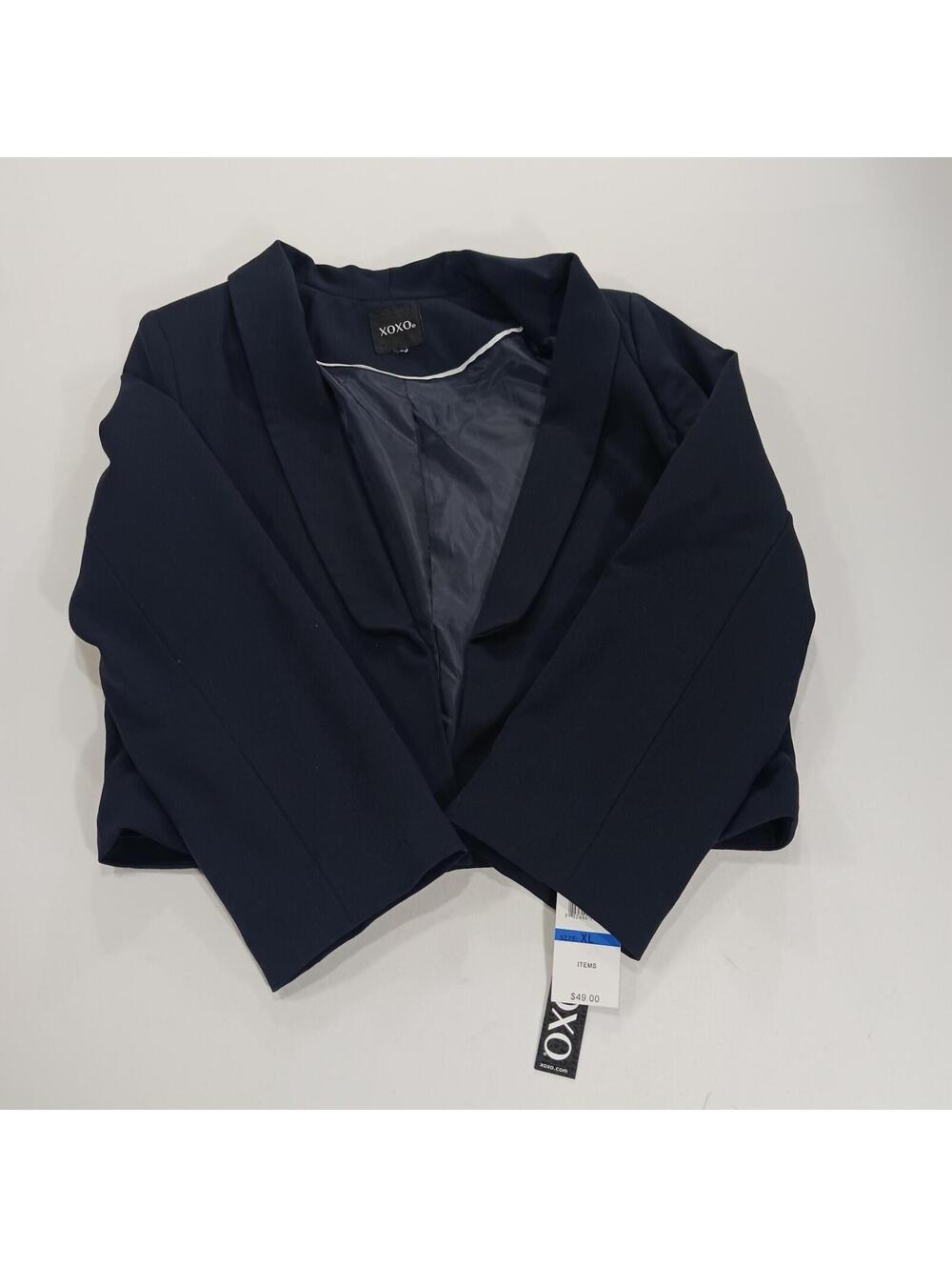 XOXO 5008TWI1 Youth/Women's Blue Open Front Cropped Blazer Jacket Size XL